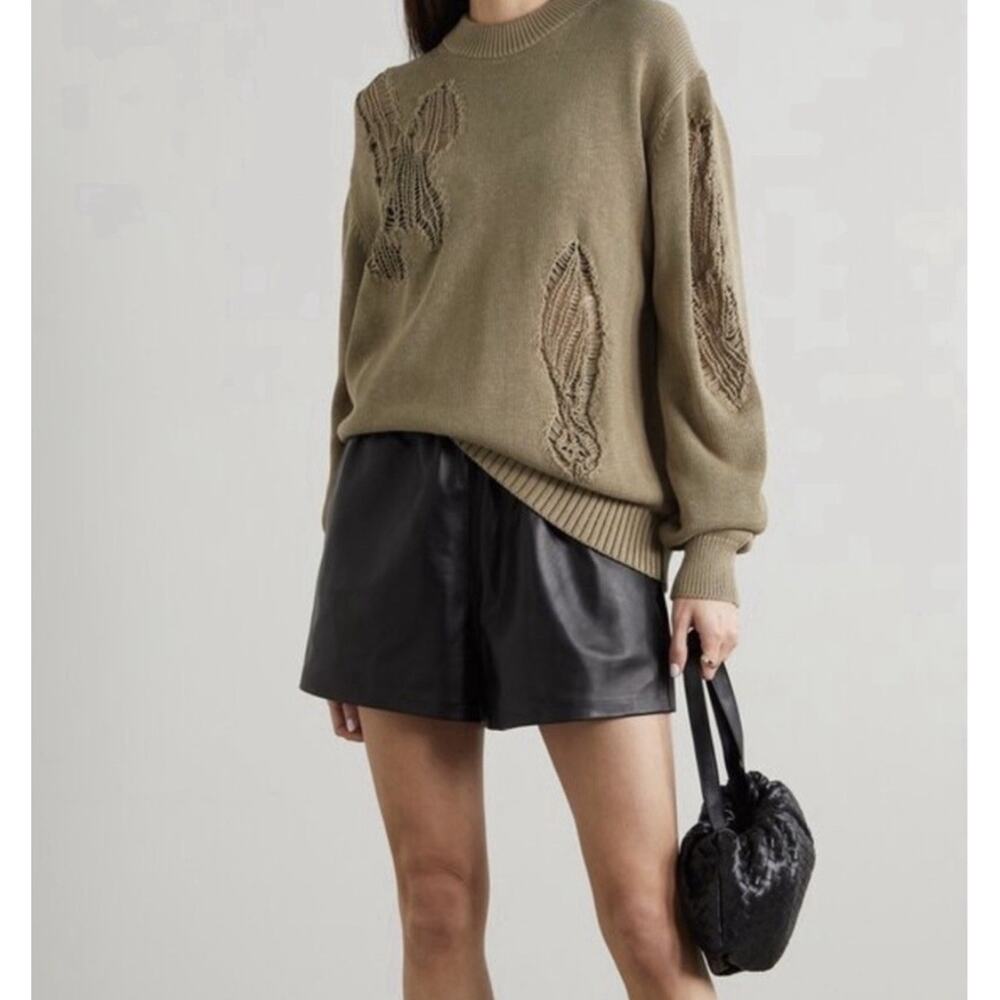 Tibi Applique Cotton Pullover Knit Sweater XS‎ Olive Green Streetwear Designer